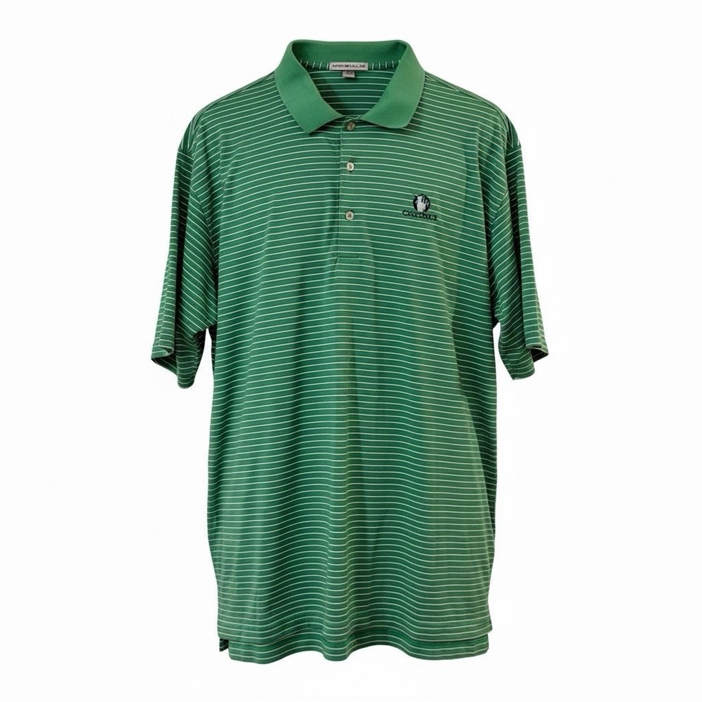 Peter Millar‎ Men Polo Shirt Green Striped Short Sleeve Golf Classic Fit XL
